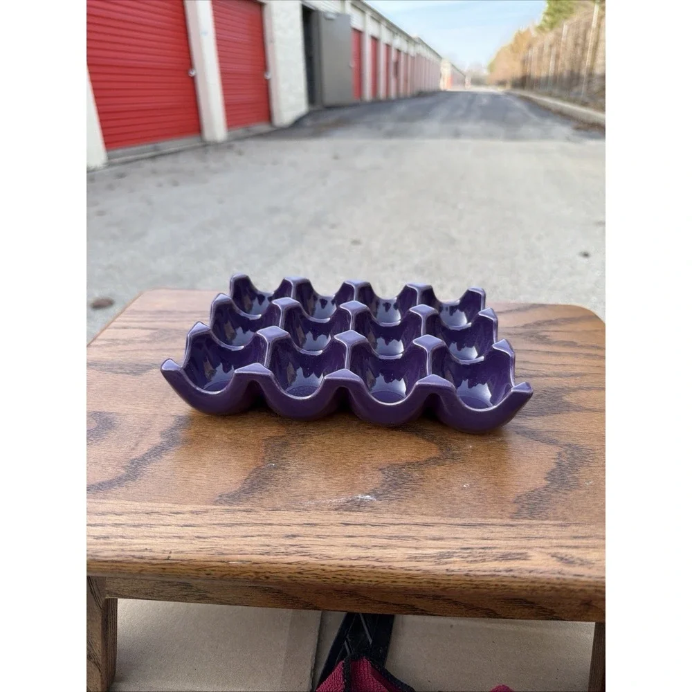 Rachael Ray Purple Stoneware Egg Tray Holder 12 Slot Kitchen‎ Organizer